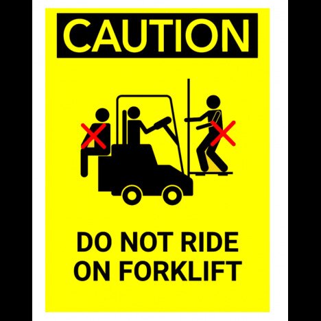 Sign caution do not ride on forklift